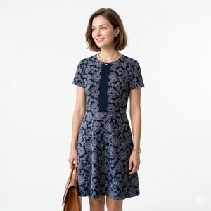Brooks Brothers NWT Floral Embroidered Navy Blue White Short Sleeve Dress 10